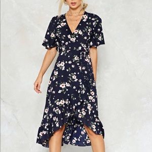 NASTY GAL blue floral wrap dress, NWT! Size M